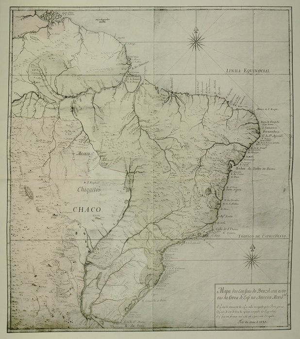 Mapa dos Confins do Brazil com As Terras da Coroa de Espanha America meridional. 1750
