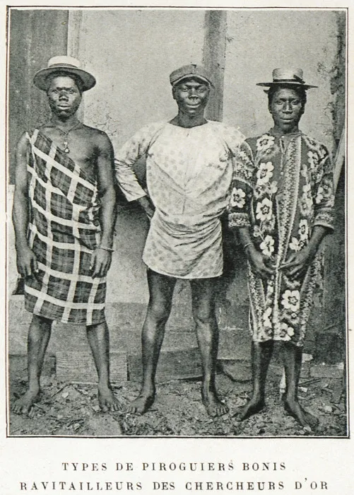 Photographie de piroguiers bonis ravitailleurs des chercheurs d'or