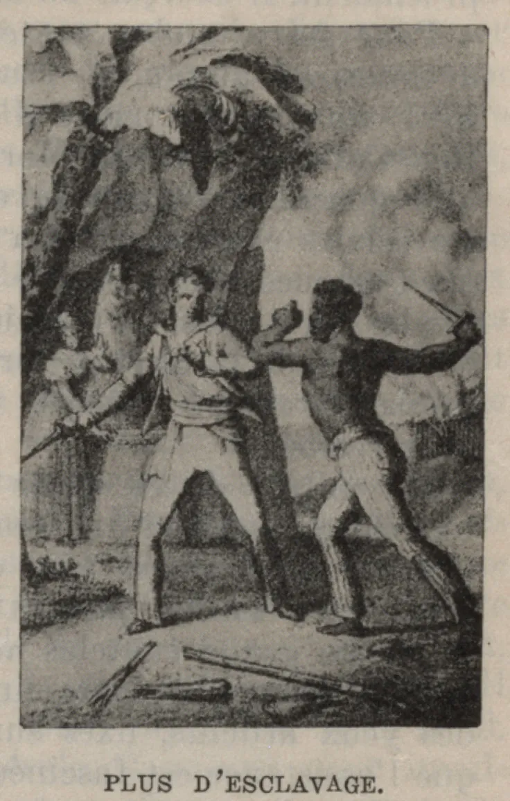 Gravure illustrant un épisode de la révolte des esclaves haïtiens à la fin 18e siècle
