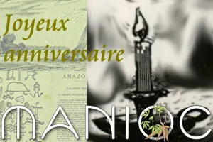 Logo Manioc avec la mention « Joyeux anniversaire » et une bougie
