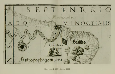 Carte de Diogo Homem représentant le littoral nord de l'Amérique du Sud, côté atlantique