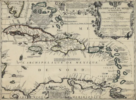 Carte représentant la côte Caraïbe de l'Amérique du Sud et les Antilles