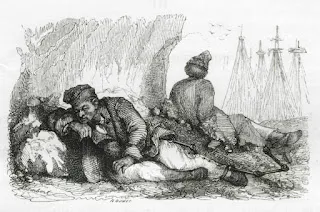 Dessin représentant des prisonniers condamnés au repos