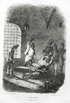 Dessin représentant une scène de bastonnade entre prisonniers