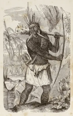 Dessin représentant un chasseur indien