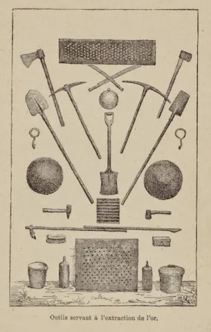 Dessin des outils servant à l'extraction de l'or